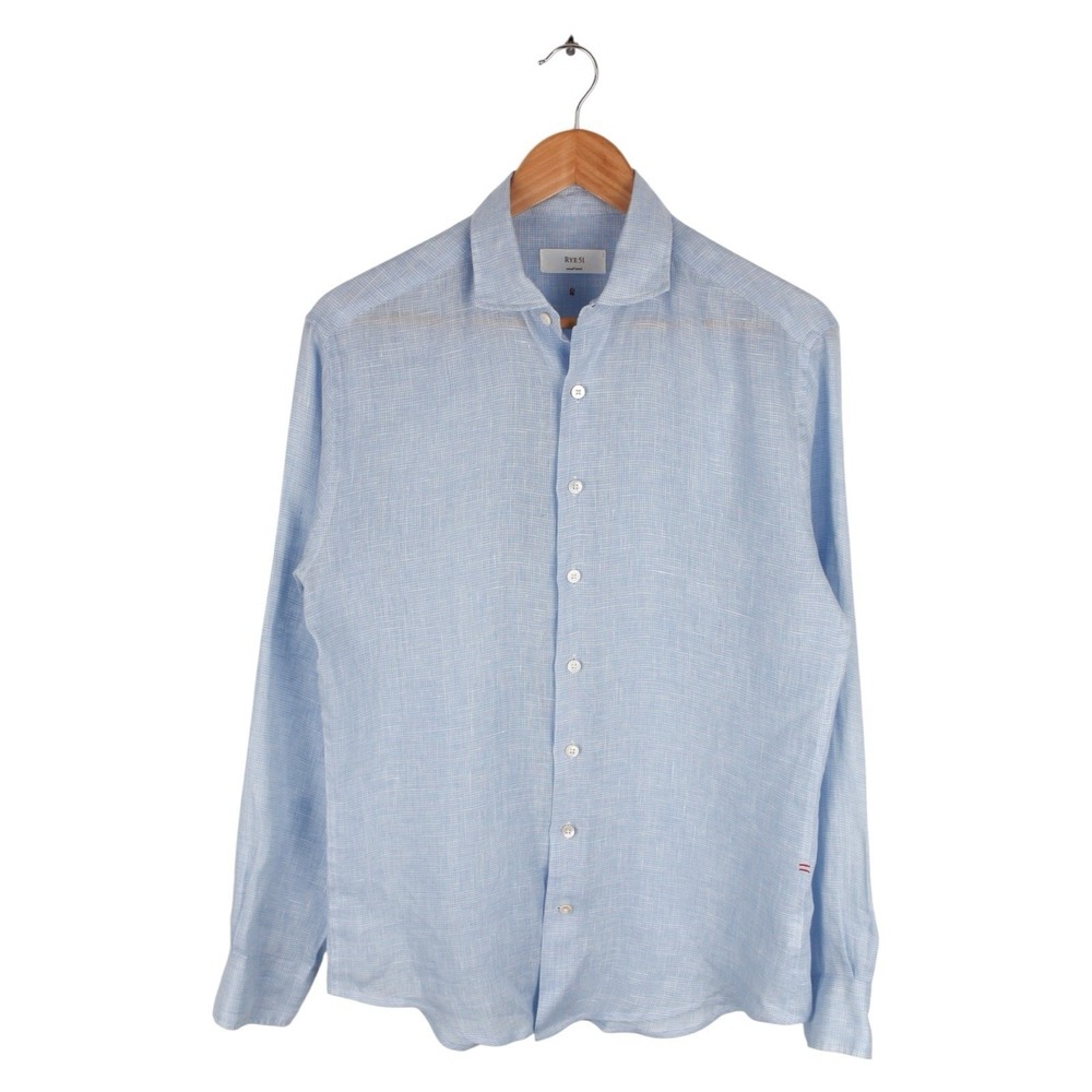 Rye 51 Small Batch Linen Button Front Shirt Light Blue Men's Size Small